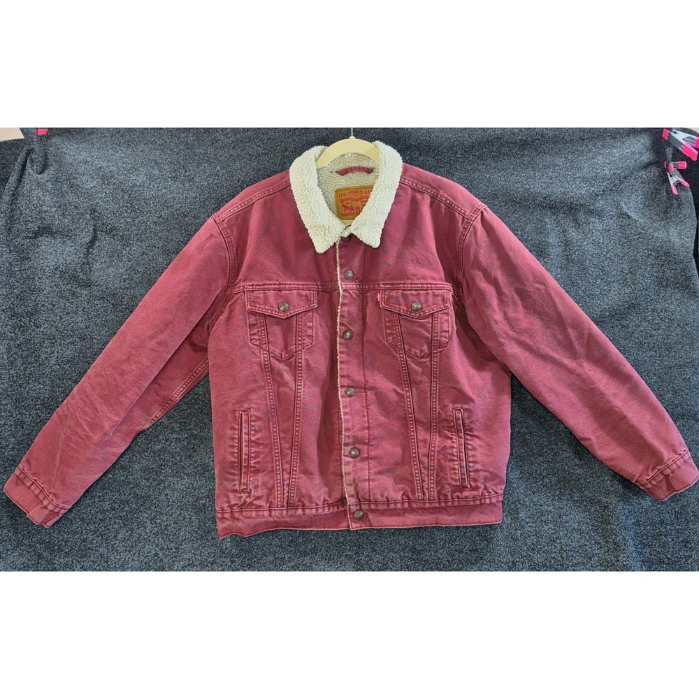 Levi's Workwear Americana Sherpa Lined Trucker Jacket Large Red Canvas Rugged